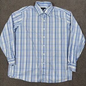 Peter Millar Crown Crafted Button Down Shirt Mens XXL Blue White Plaid Cotton